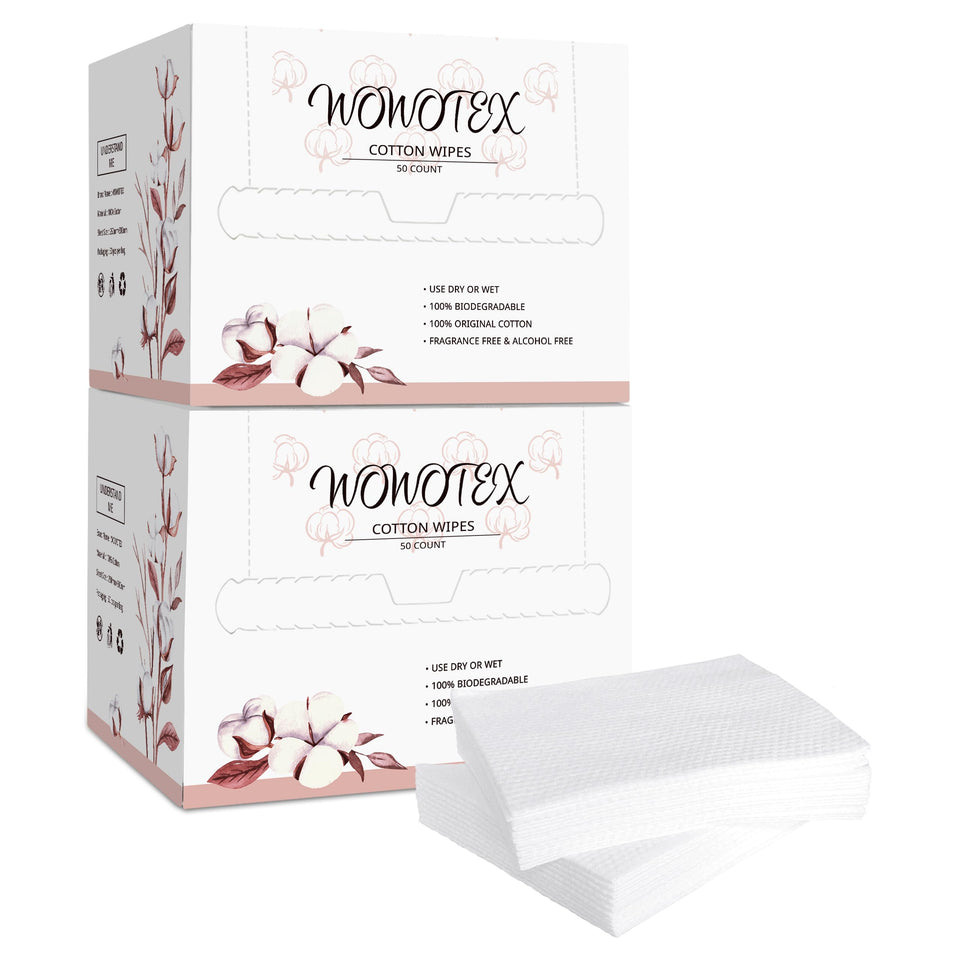 WOWOTEX disposable face towel pack shows soft cotton texture for gentle cleansing