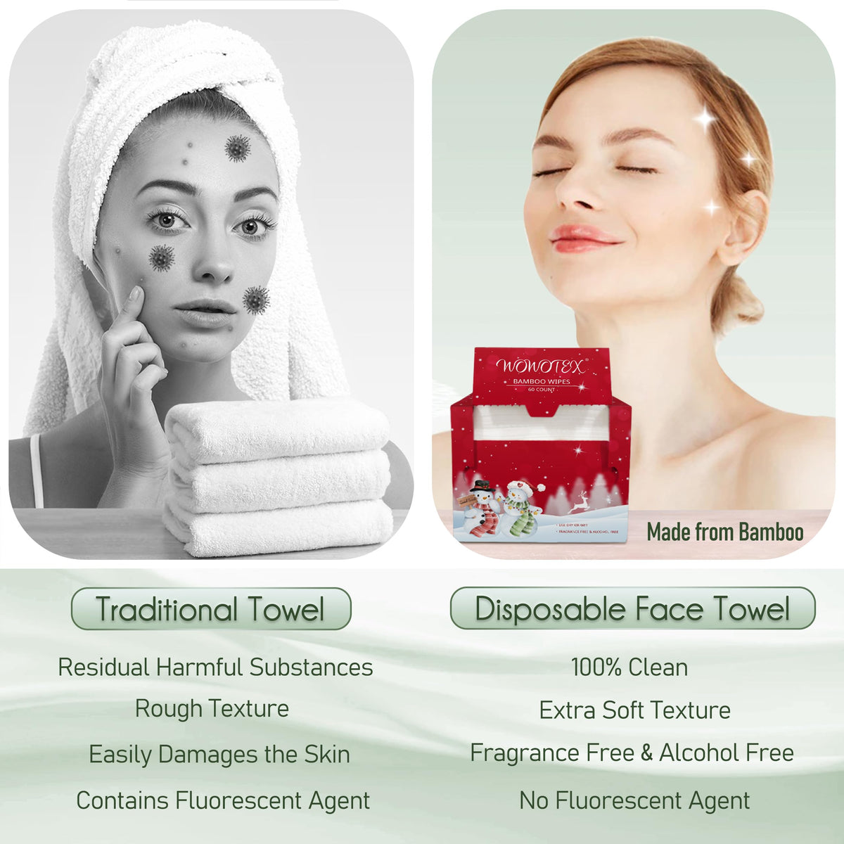 Fragrance-free and alcohol-free WOWOTEX towel suitable for sensitive skin