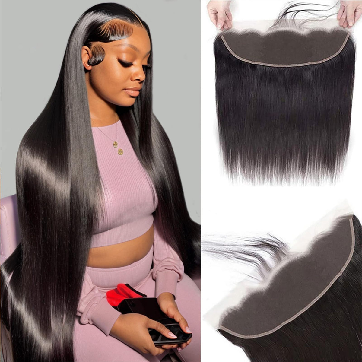 Wowqueen Beauty 13x4 HD lace frontal closure 20-inch front view showing natural hairline.