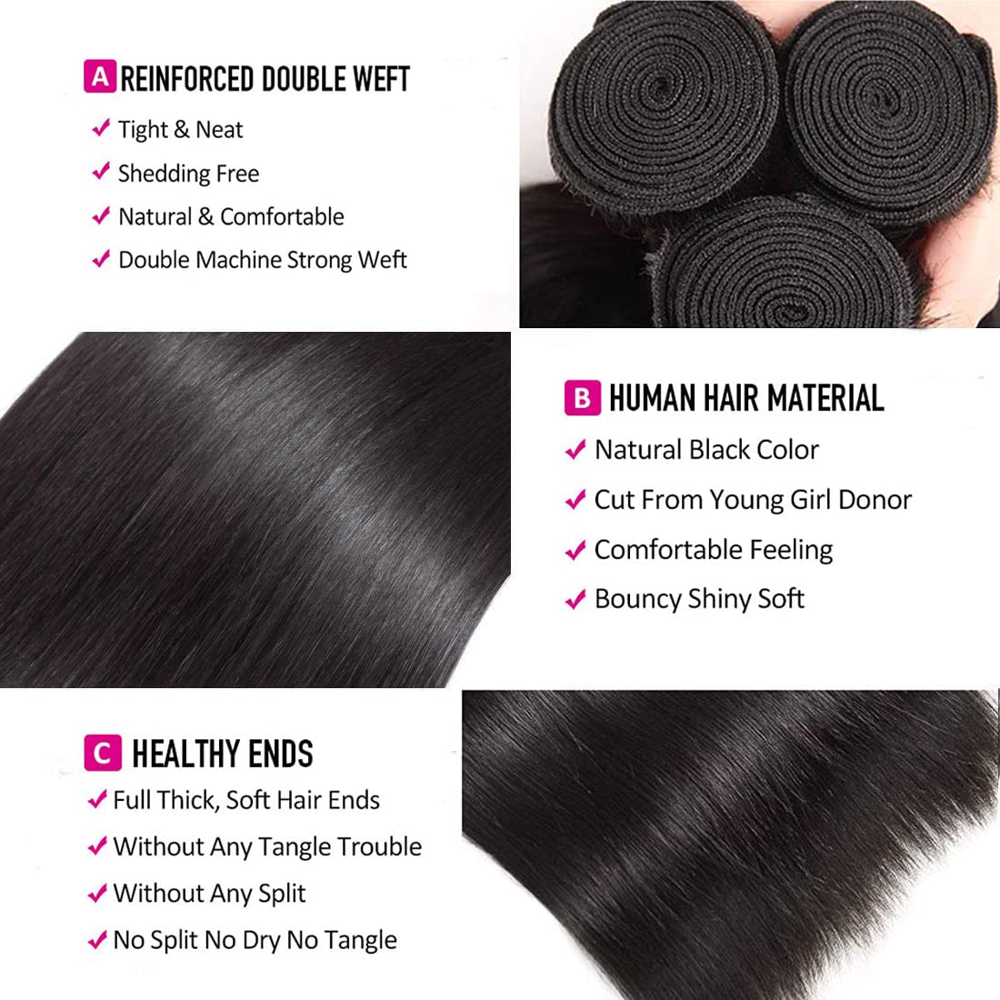 WOWQUEEN Brazilian straight hair pack with closure ready for secure installation.
