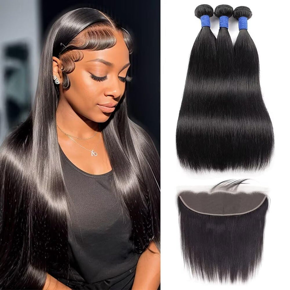 Wowqueen Beauty Brazilian virgin hair bundles with frontal; natural look and versatile styling.