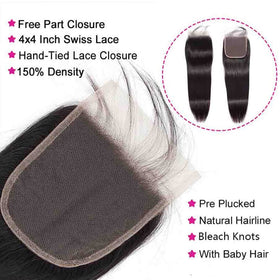 WOWQUEEN free part closure image showing natural hairline and pre-plucked details.