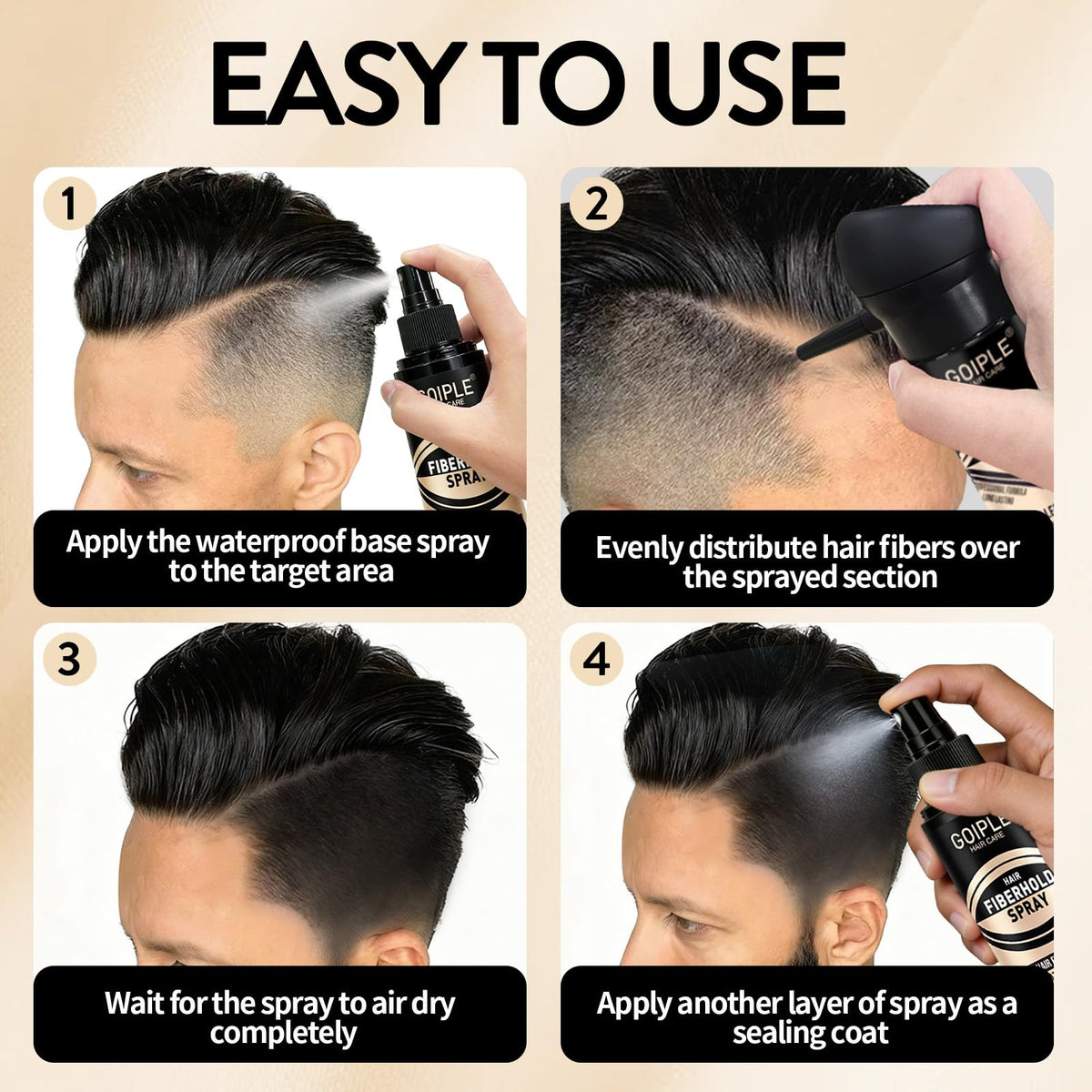 WOZUTUNT spray anchors fibers to existing hair for fuller look.