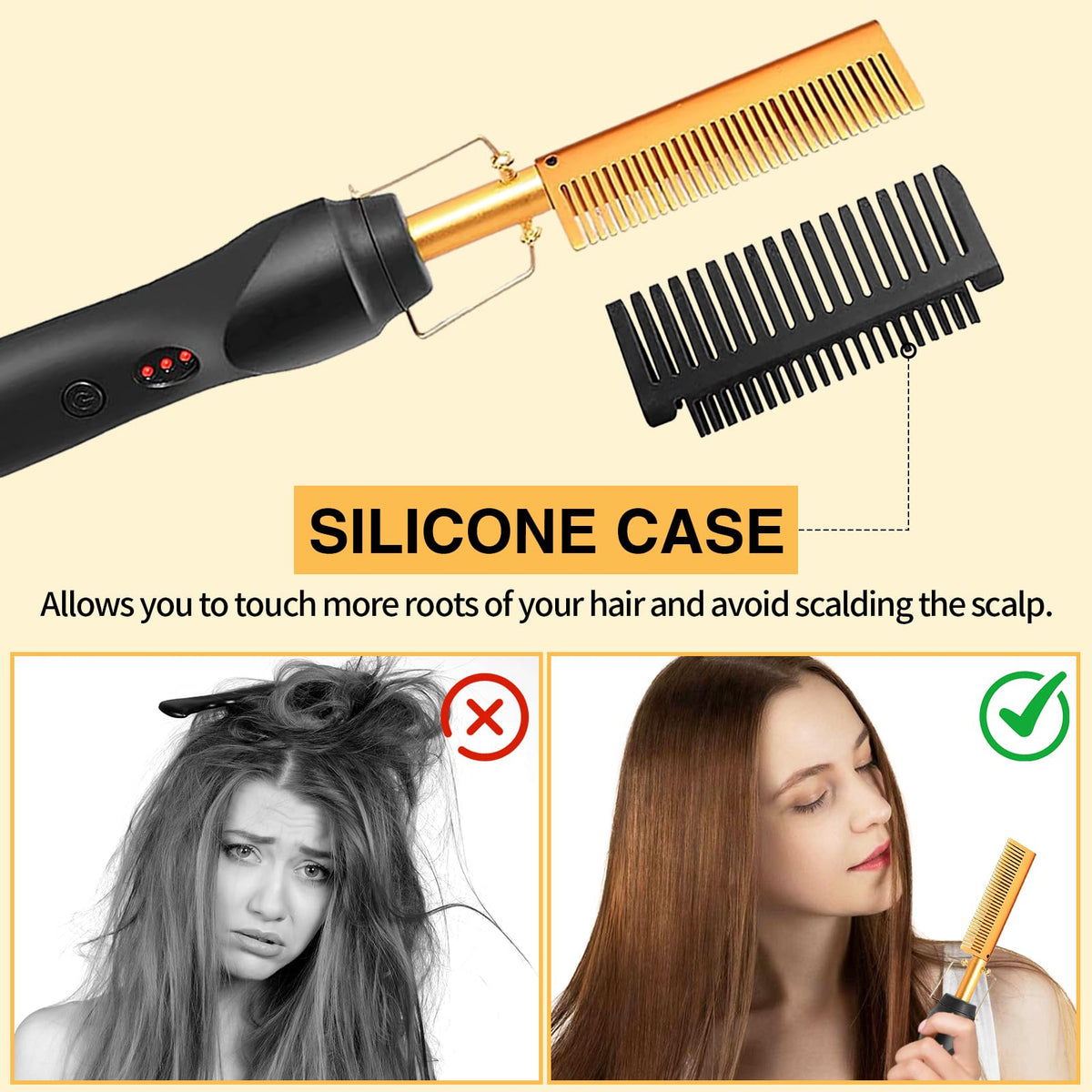 WOZUTUNT hot comb designed for natural black hair with shine.