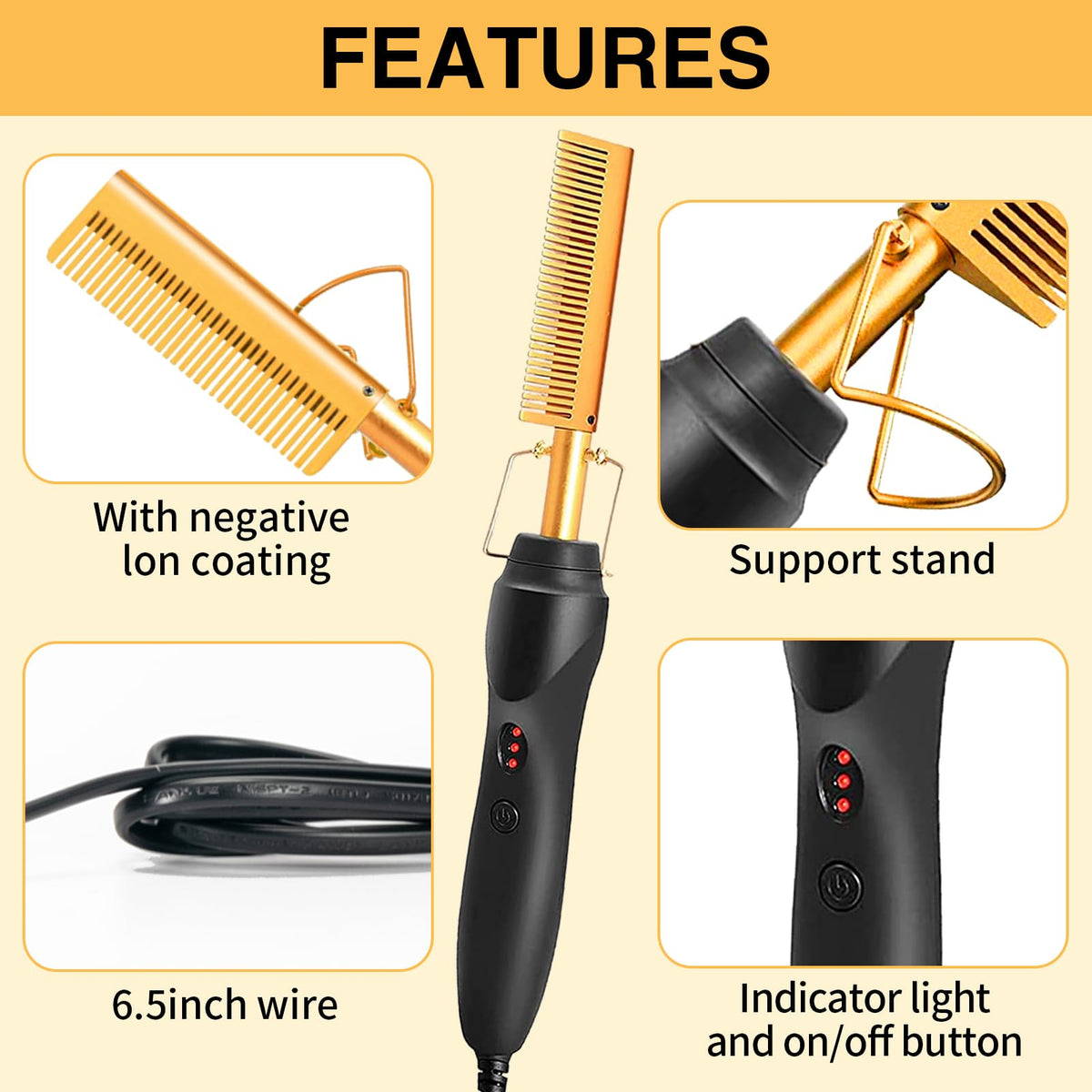 WOZUTUNT adjustable-temperature hot comb for diverse hair textures.