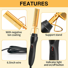 WOZUTUNT adjustable-temperature hot comb for diverse hair textures.