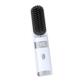 WPHIIHC cordless hair straightener brush shown for travel use and portability.