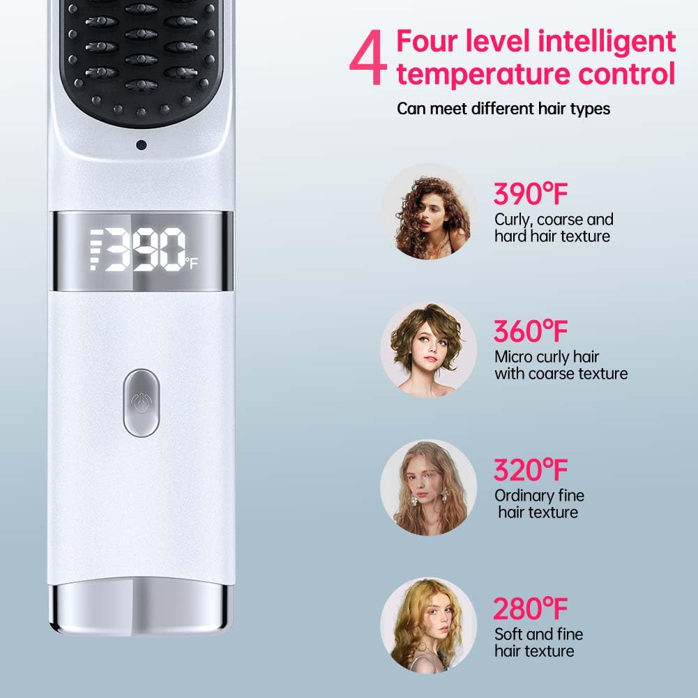 WPHIIHC cordless straightener brush with USB-C charging for easy on-the-go charging.