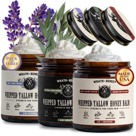 Wrath & Remedy whipped tallow on the face for gentle hydration and glow.