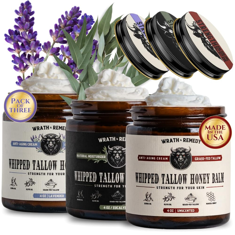 Wrath & Remedy whipped tallow on the face for gentle hydration and glow.