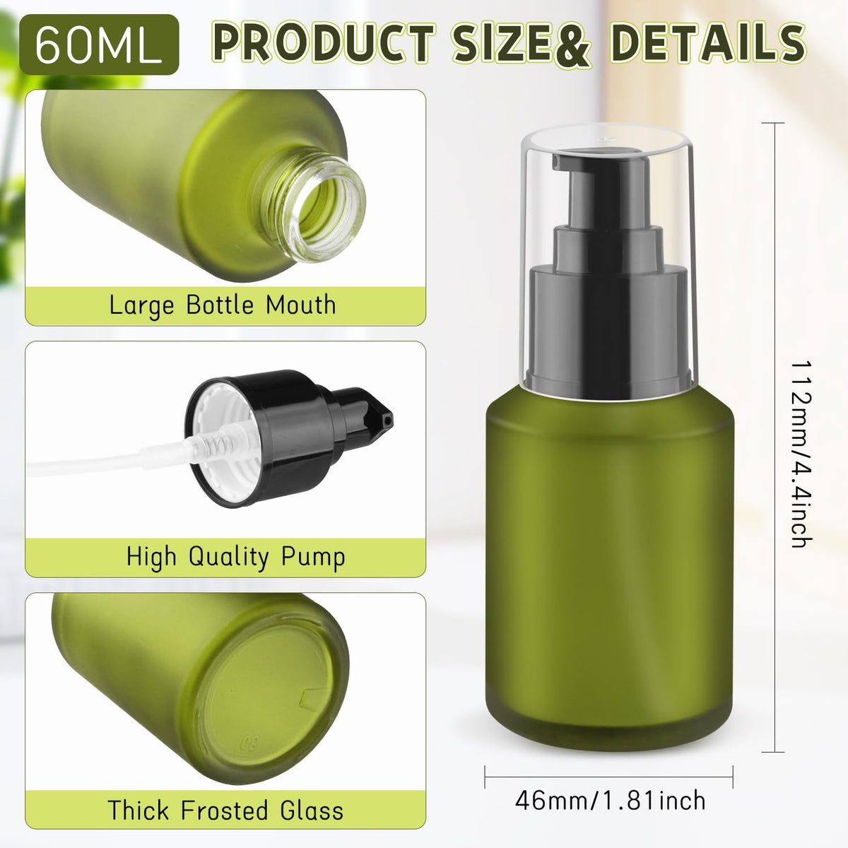 Wresty 60ml glass pump bottle shows compact travel-size packaging.