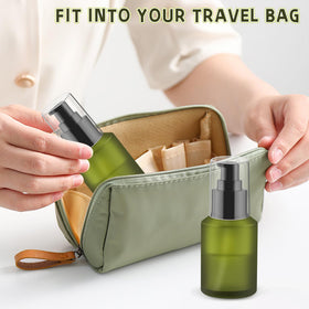 Wresty green glass bottle offers transparent, stylish storage for cosmetics.