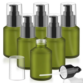 Wresty six-pack glass pump bottles for lotions, leak-free and portable.