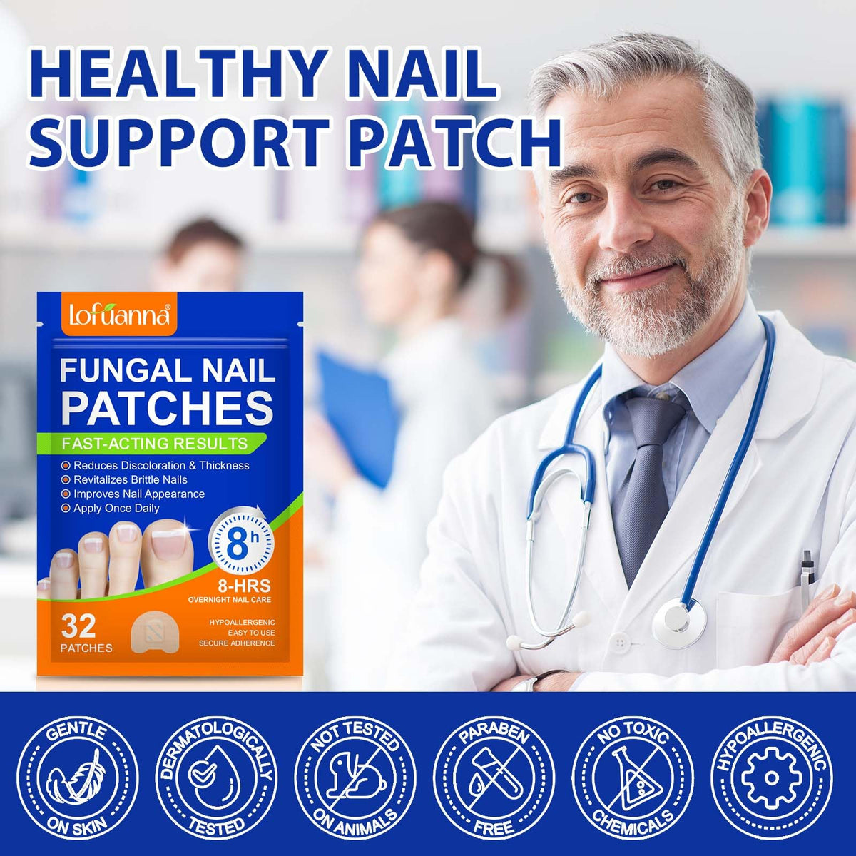 WRFAATGO nighttime nail patches on toe demonstrate easy-on application for targeted moisturization.