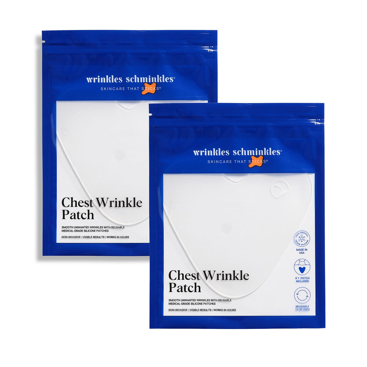 Wrinkles Schminkles chest patch being applied to smooth chest skin.