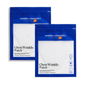 Wrinkles Schminkles chest patch being applied to smooth chest skin.