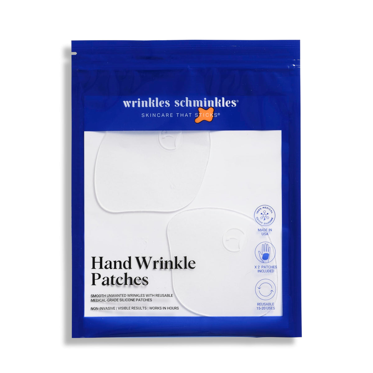 Wrinkles Schminkles hand wrinkle patches on the back of the hand for smoother-looking skin.