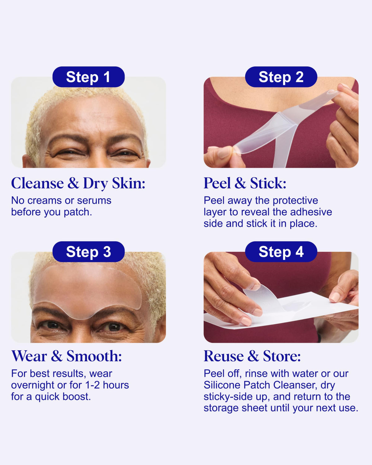 Nighttime application of Wrinkles Schminkles patches targets forehead lines.