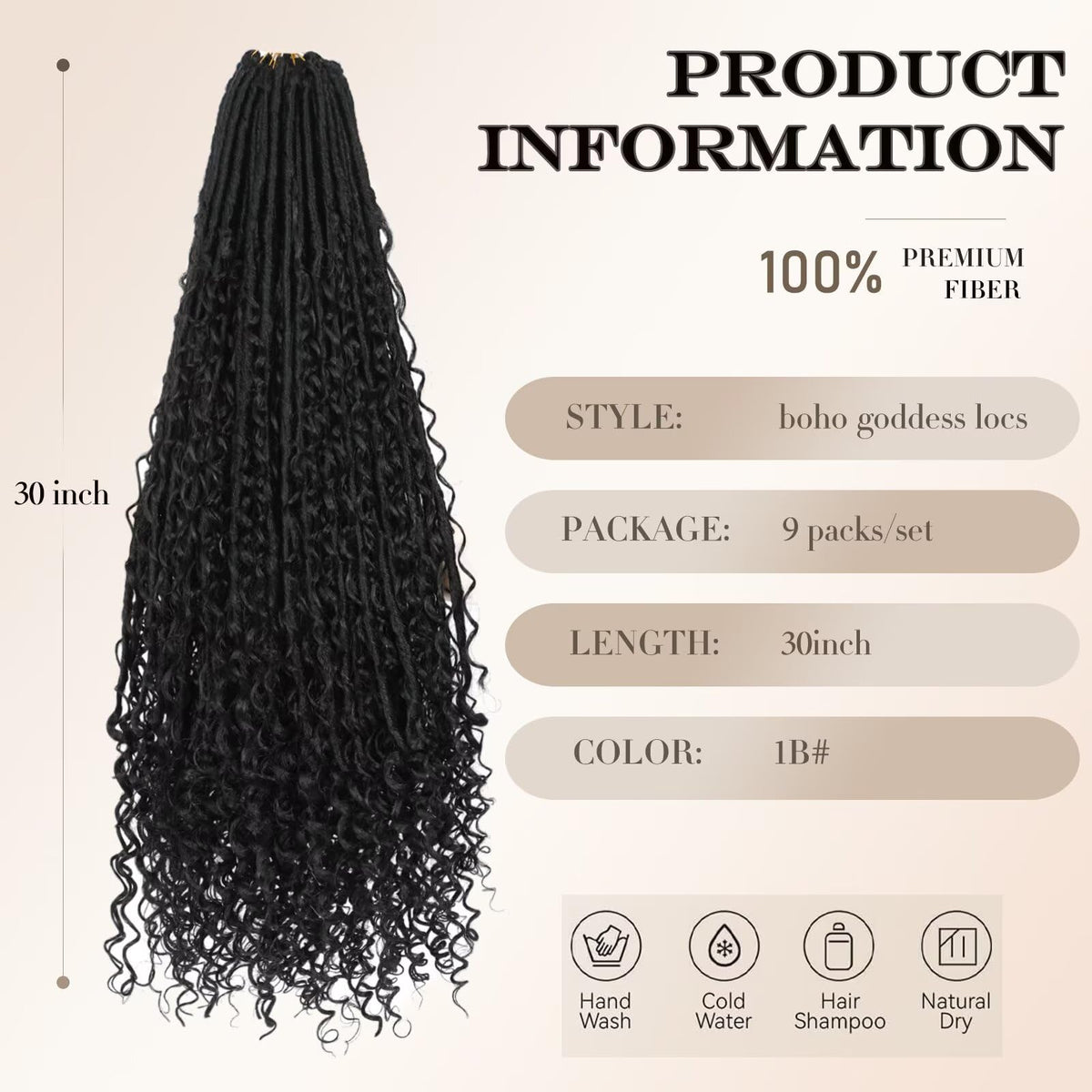 WSTAR Boho Goddess Locs 30 inch close-up shows three curls per strand.