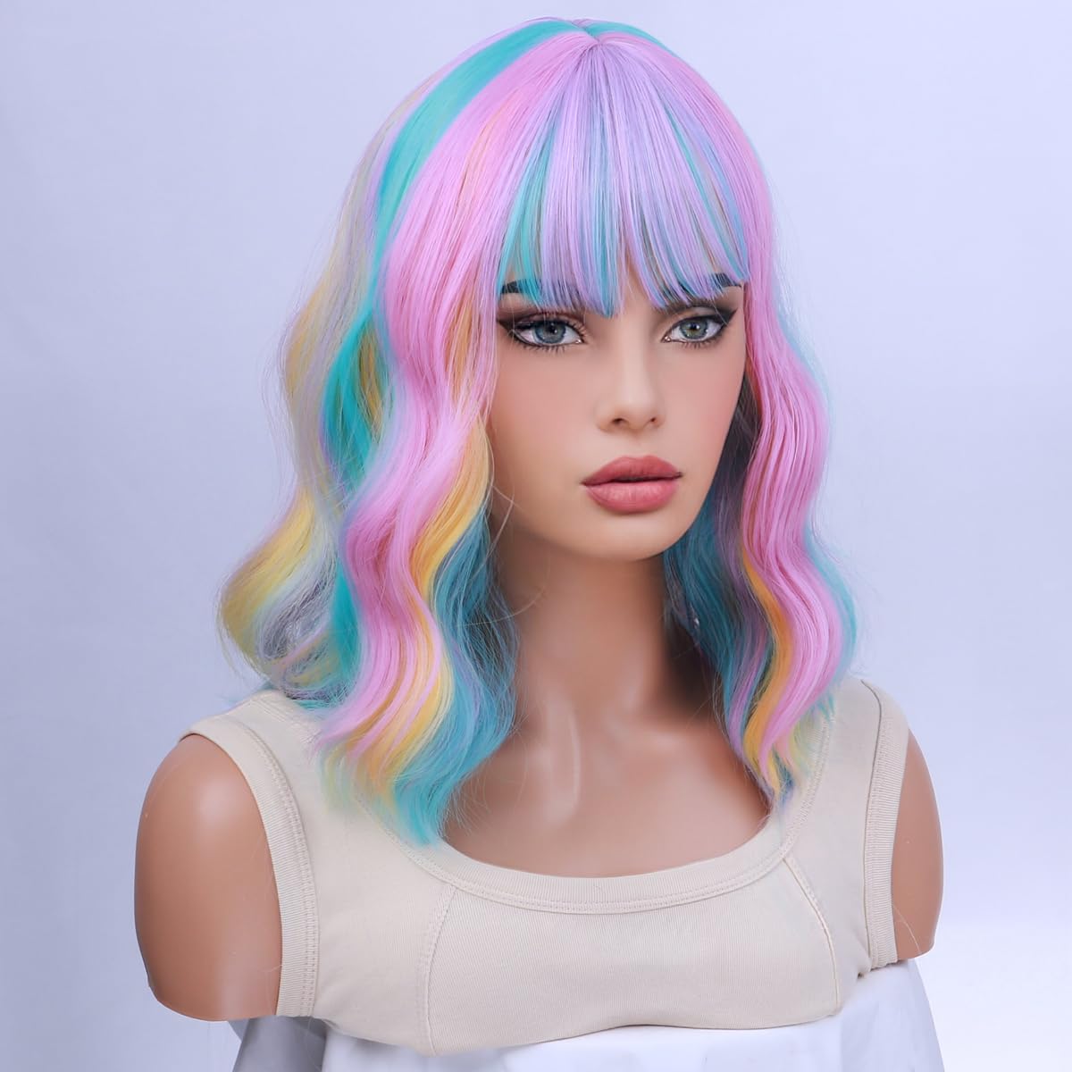 WTHCOS Rainbow Wig curly wavy texture for versatile party looks