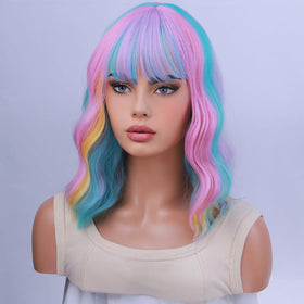 WTHCOS Rainbow Wig heat-resistant fibers for styling with tools