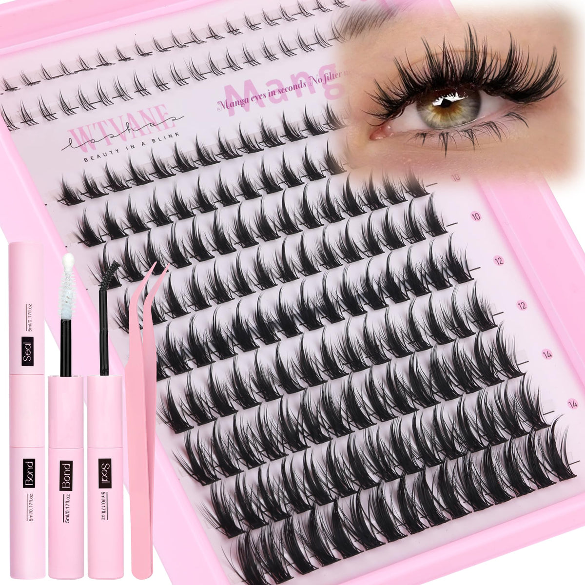 WTVANE anime lash clusters kit upper lashes 8–16mm for dramatic, customizable looks