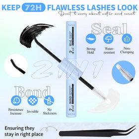 WTVANE Bond & Seal tube highlighting dual-action convenience for lashes.