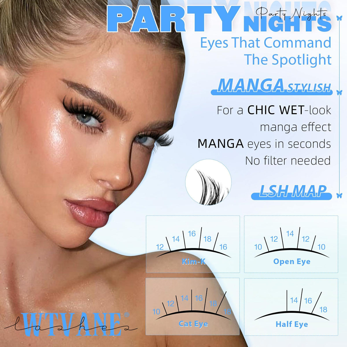 WTVANE Flora D-Curl cluster lashes with a seamless, lightweight appearance.