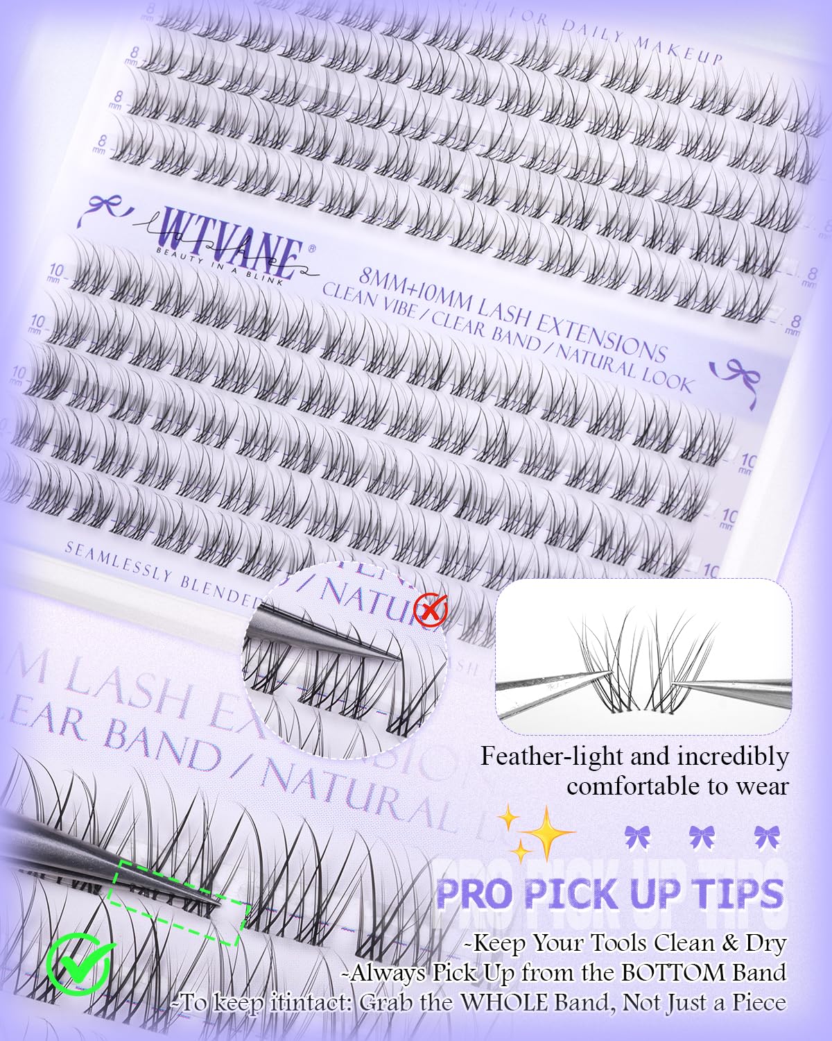 Wtvane Lash Clusters kit contents for customizable lash looks.