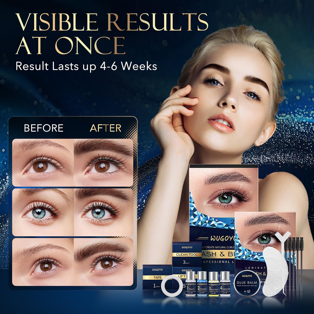 WUGOYU perming lotion application demonstrates easy lash lift.