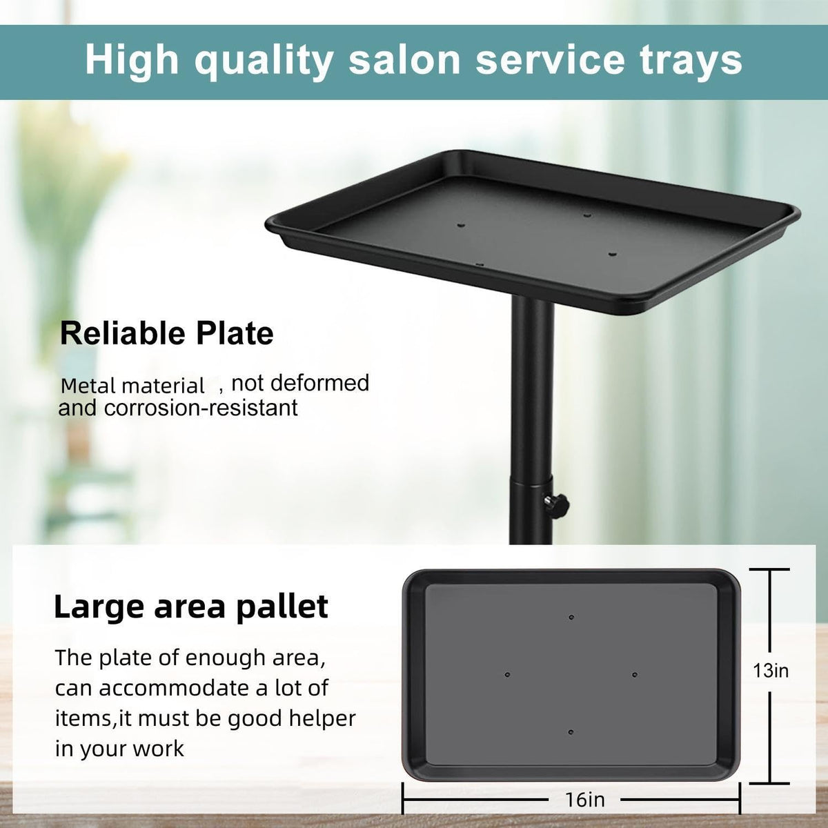 Wuissvnb adjustable-height salon tray for ergonomic service angles.