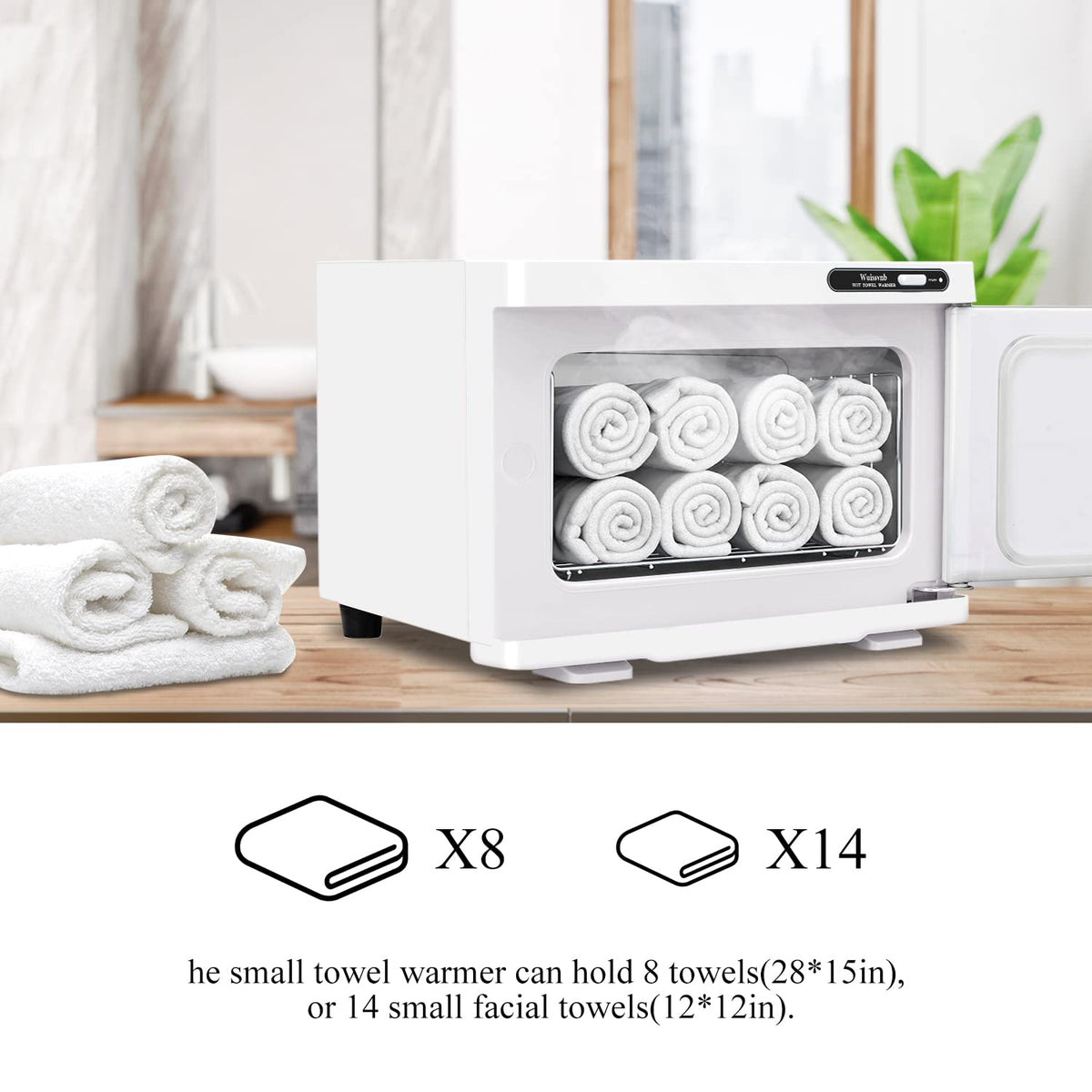 Wuissvnb professional towel warmer cabinet dimensions indicate space-saving footprint.