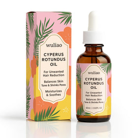 Wuliao Cyperus Rotundus Oil bottle pour for quick absorption and smooth skin.