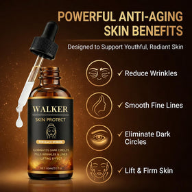 Wuliao Walker Skin Protect Serum back label highlights Barbados Cherry and Black Castor Oil benefits.