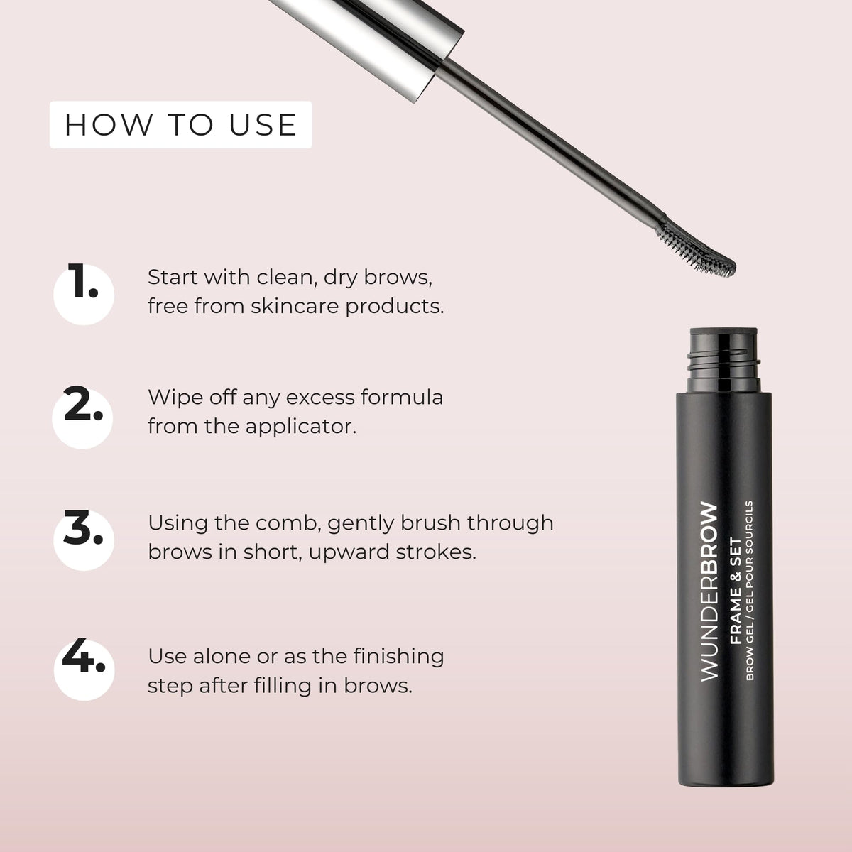 WUNDERBROW Frame & Set clear brow gel worn over other products for extra definition.