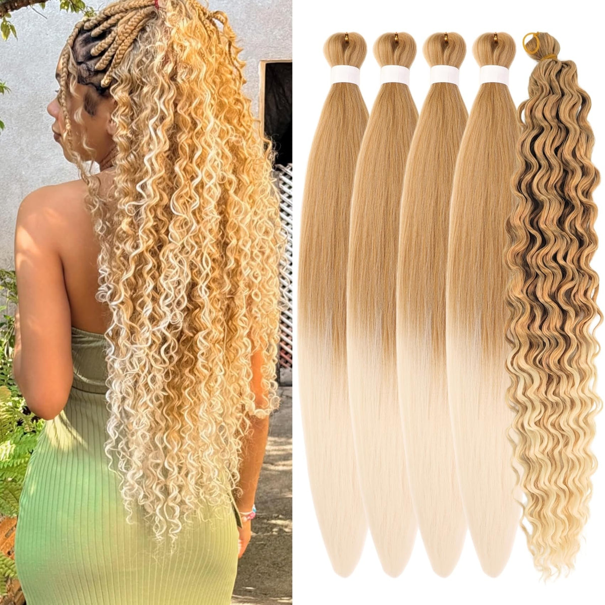 Wuqibawu honey blonde pre-stretched braiding hair packshot for easy styling