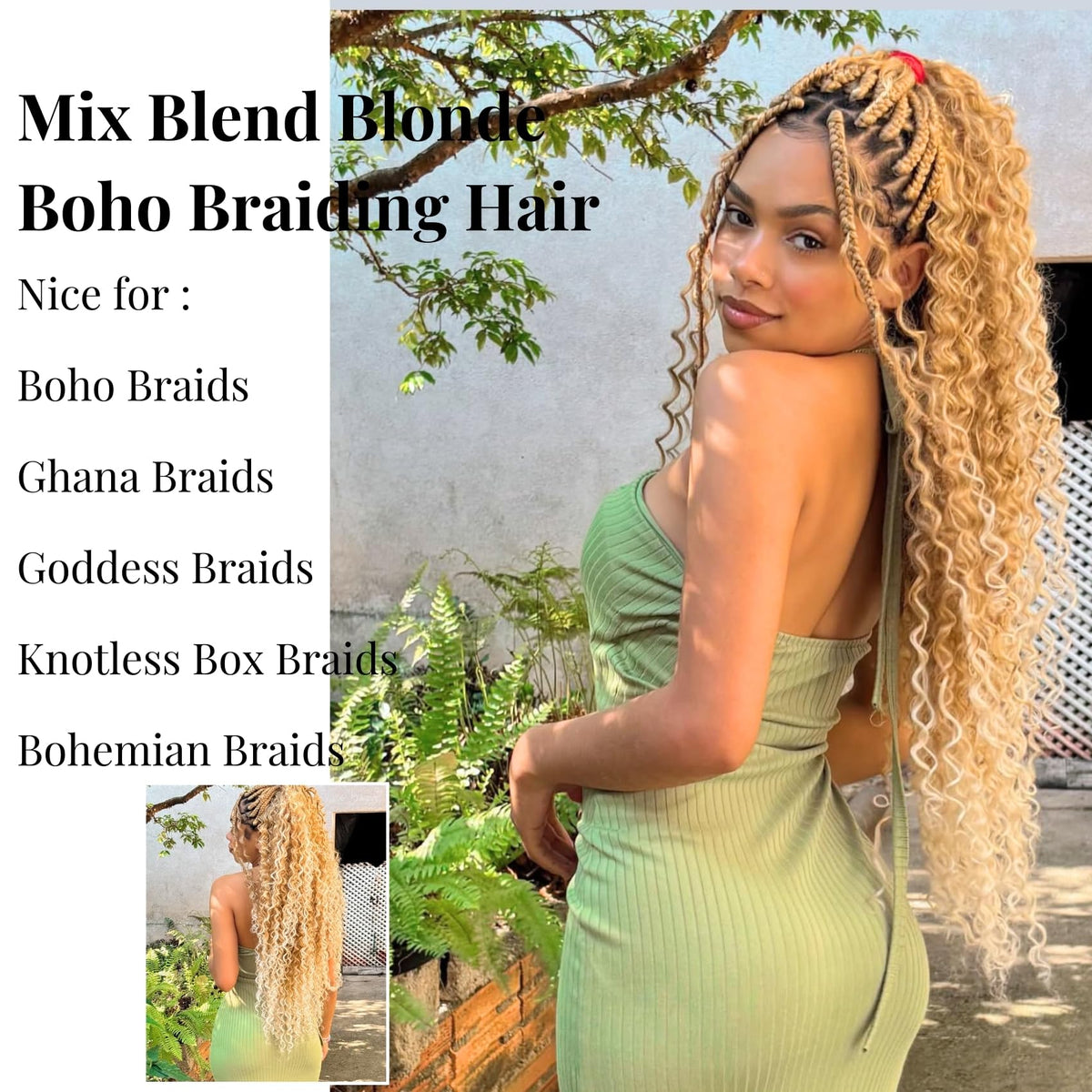 Wuqibawu honey blonde strands closeup showing pre-stretched texture for quick braids