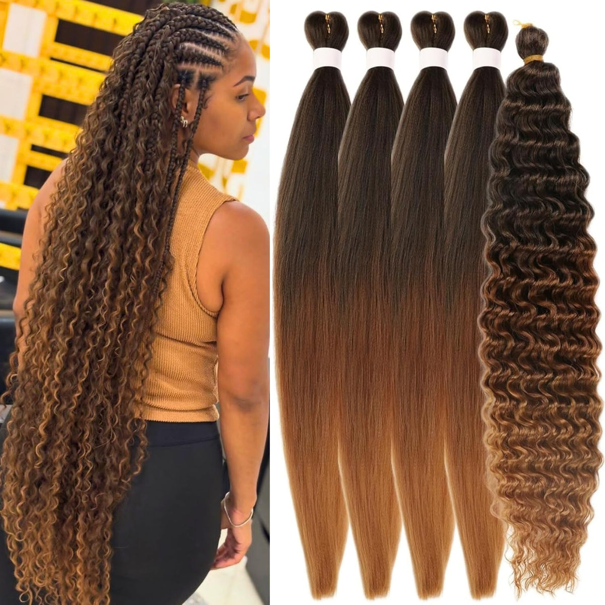 Wuqibawu brown to honey blonde ombre color enhances natural styling.