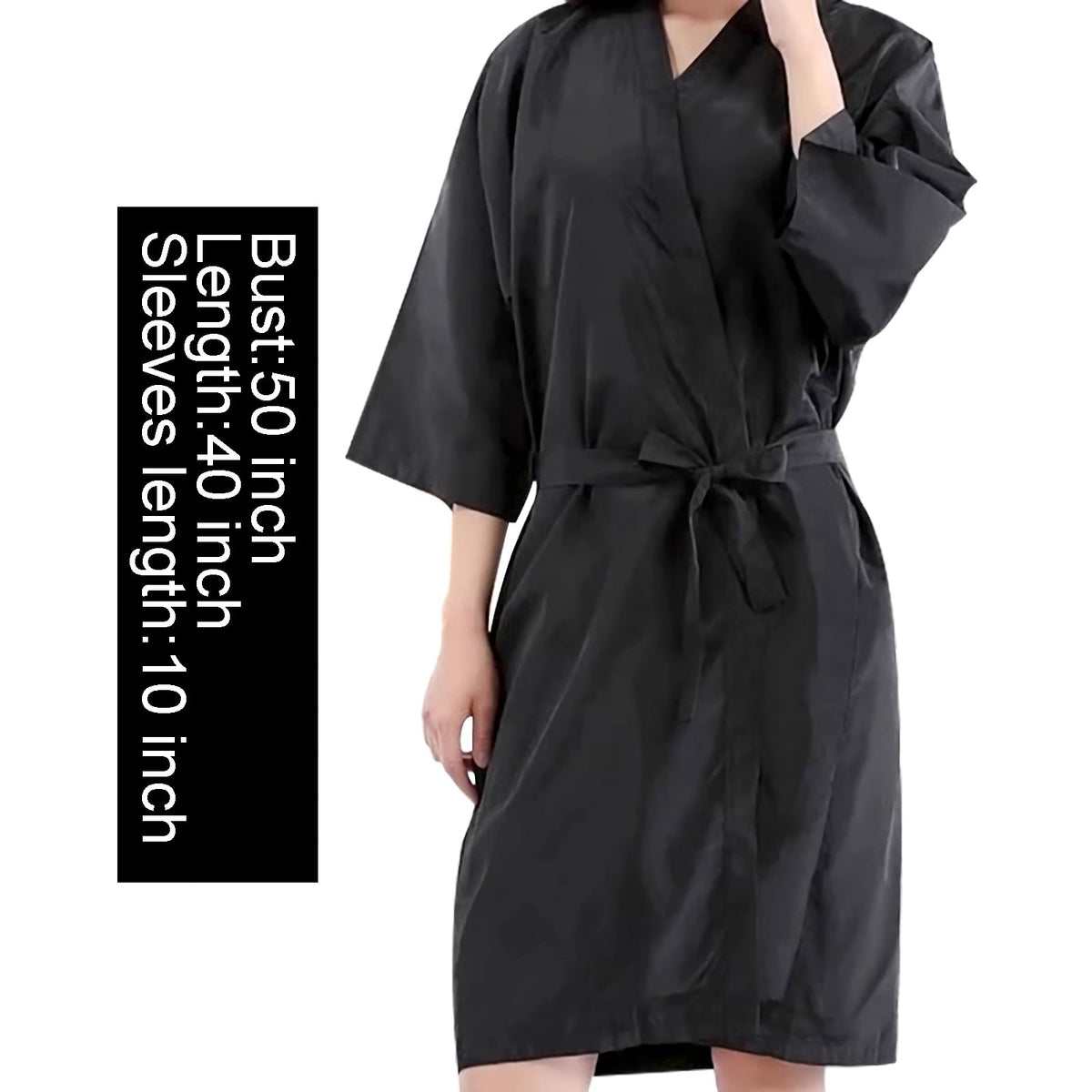WUWEOT black kimono-style salon robe close-up fabric that stays dry during dyeing