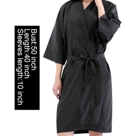 WUWEOT black kimono-style salon robe close-up fabric that stays dry during dyeing