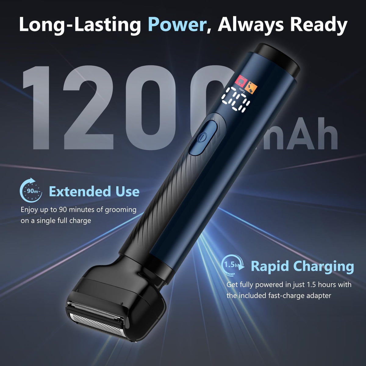 WUXO back shaver IPX7 waterproof for wet or dry use