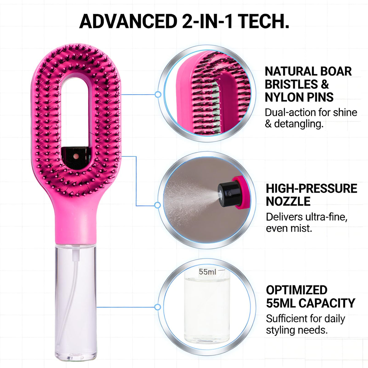 WWMovaRift fine-mist hair brush provides even moisture during brushing.