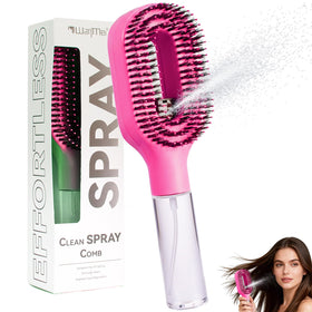 WWMovaRift rose pink hair brush with water spray gently detangles wet or dry hair for smoother brushing.