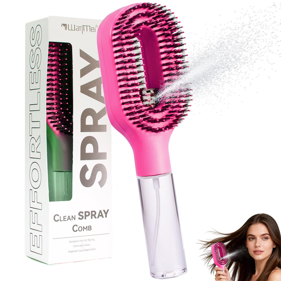 WWMovaRift rose pink hair brush with water spray gently detangles wet or dry hair for smoother brushing.