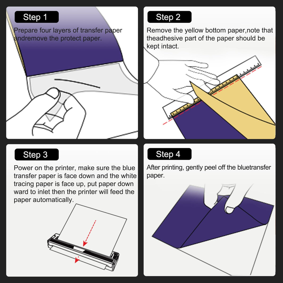 Printed stencils work with transfer and thermal paper for quick setups.