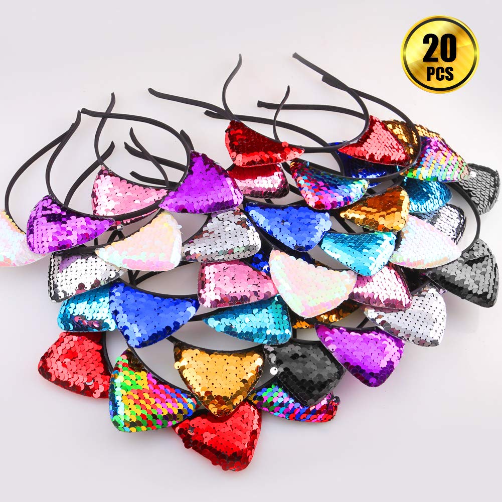 WXJ13 cat ears headband gold reversible sequins catch light at celebrations.