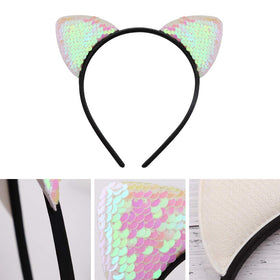 WXJ13 cat ears headband purple reversible sequins for playful looks.