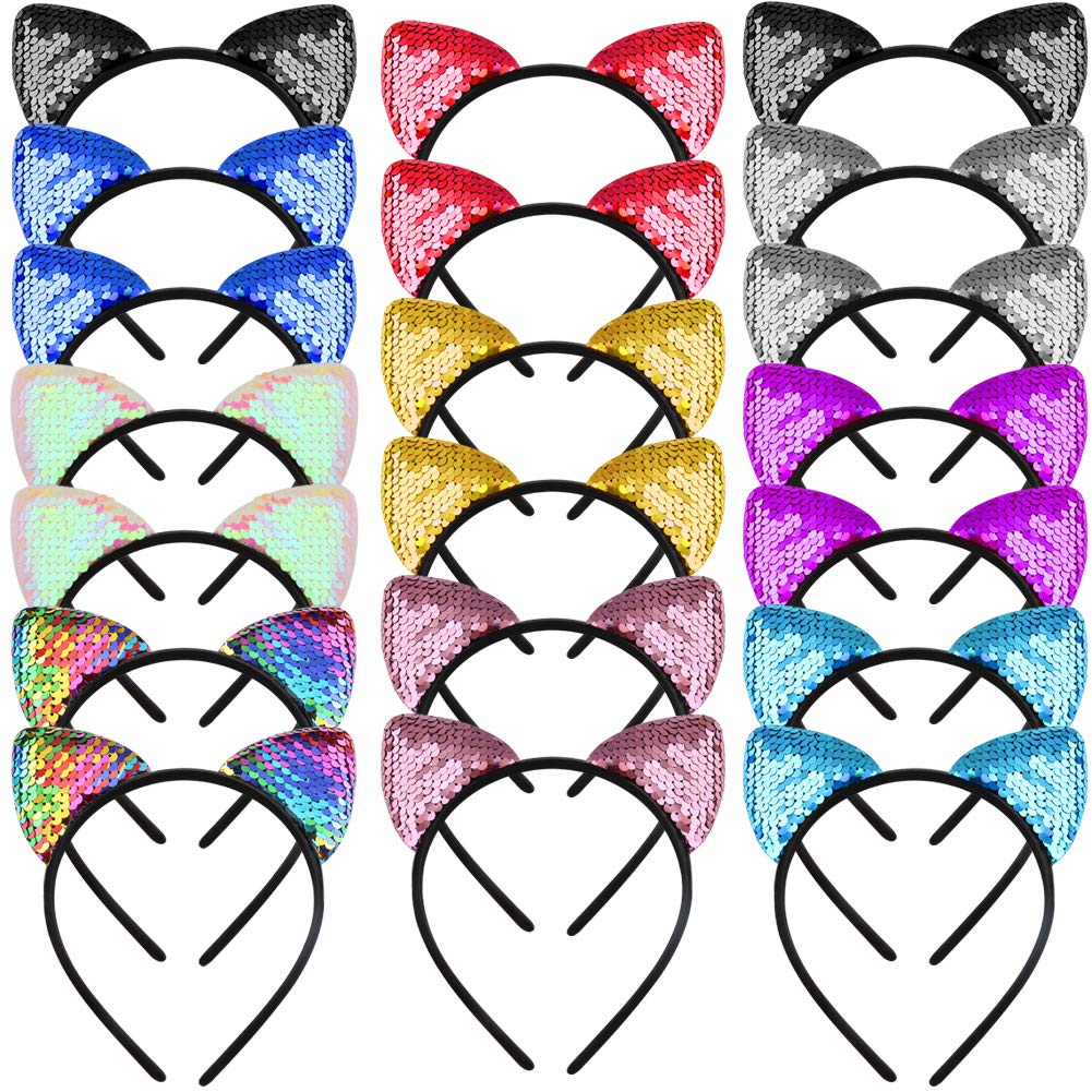 WXJ13 cat ears headband with red reversible sequins for vibrant party looks.