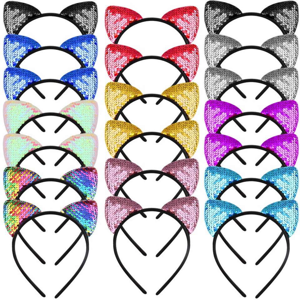 WXJ13 cat ears headband with red reversible sequins for vibrant party looks.