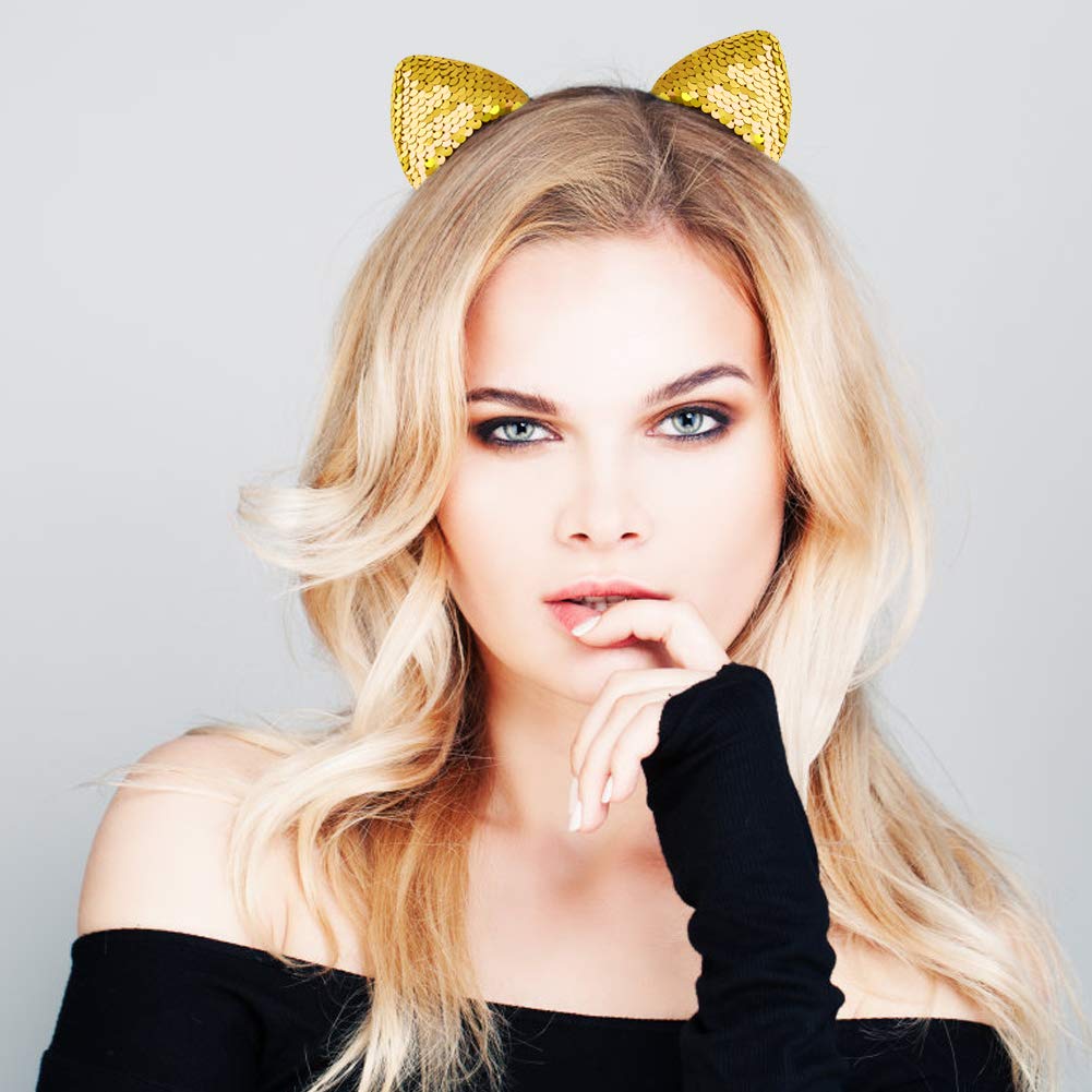 WXJ13 cat ears headband silver shimmer for photos and performances.